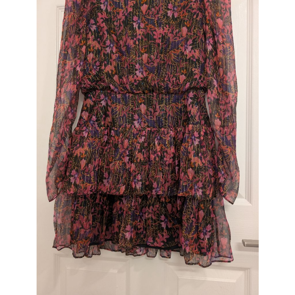 Saloni Ava B Silk Tiered Floral Sheer Long Sleeve Dress Canopy Sz 6 Whimsigoth - Picture 4 of 12